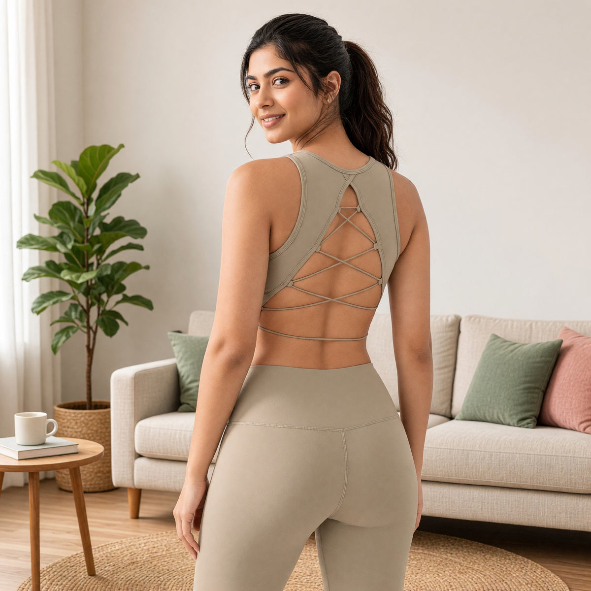 PowerFit High-Neck Built-in Bra Gym Top