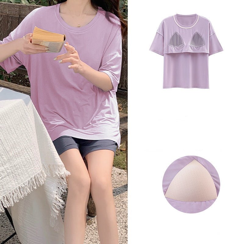 Premium Modal Dreamy Lilac Built - In Bra Pajama Set - Zero Bra