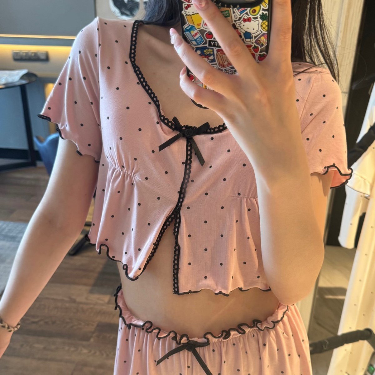 Premium Modal Flirty Dot Built - In Bra PJ Set โ Bubblegum Chic Edition - Zero Bra