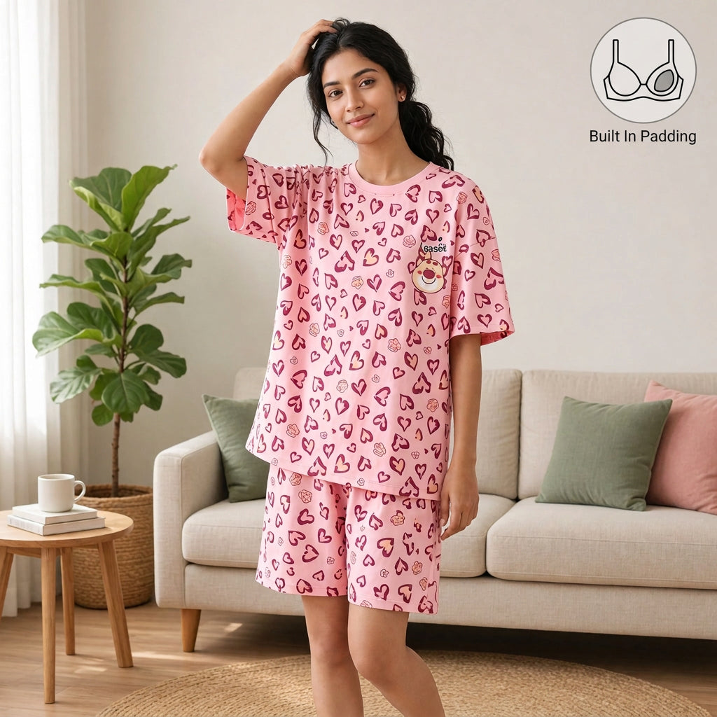 Premium Modal Sweetheart Padded Night Suit