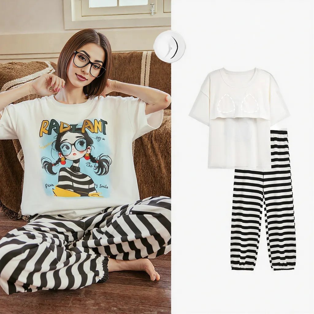 Radiant Rebel Striped PJ Set β With Padded Attitude - Zero Bra