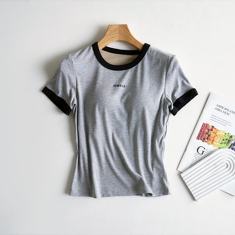 Retro Ringer Built - In Bra Tee – Classic Cool, Made Comfy! - Zero Bra