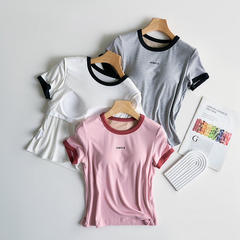 Retro Ringer Built - In Bra Tee – Classic Cool, Made Comfy! - Zero Bra