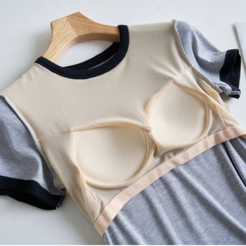 Retro Ringer Built - In Bra Tee – Classic Cool, Made Comfy! - Zero Bra