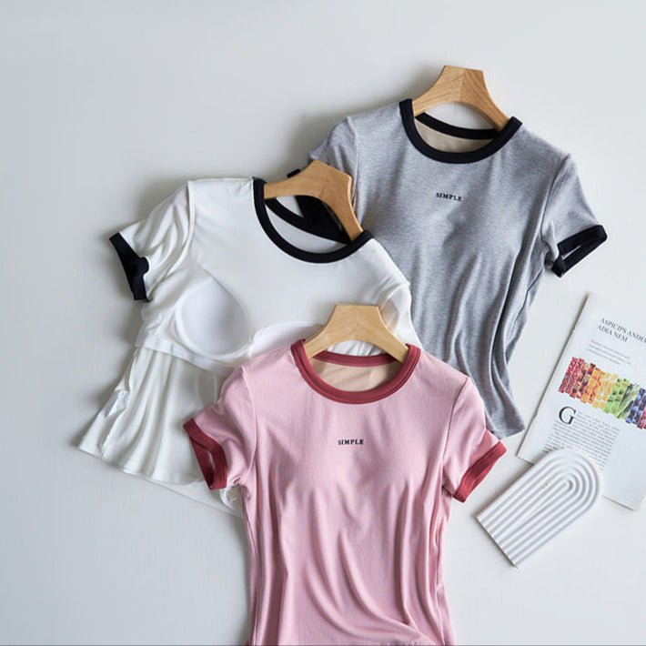 Retro Ringer Built - In Bra Tee – Classic Cool, Made Comfy! - Zero Bra