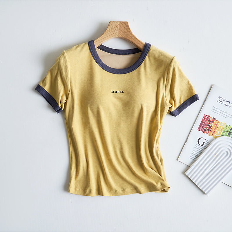 Retro Ringer Built - In Bra Tee – Classic Cool, Made Comfy! - Zero Bra