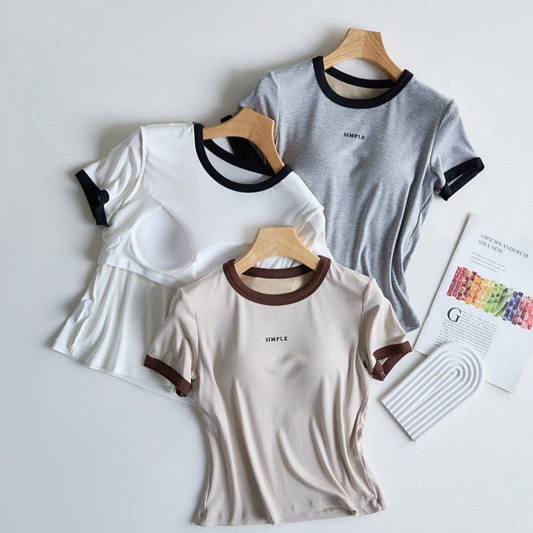 Retro Ringer Built - In Bra Tee – Classic Cool, Made Comfy! - Zero Bra