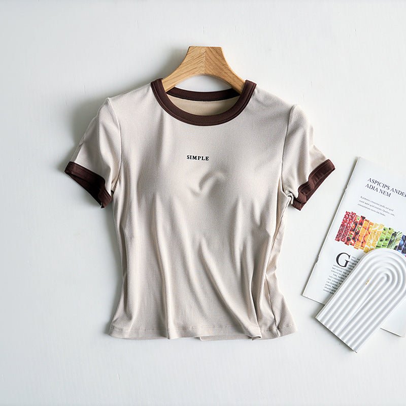 Retro Ringer Built - In Bra Tee – Classic Cool, Made Comfy! - Zero Bra