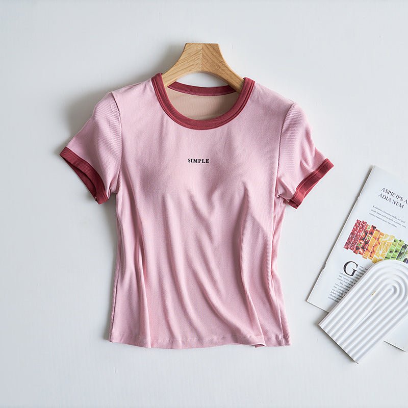 Retro Ringer Built - In Bra Tee – Classic Cool, Made Comfy! - Zero Bra