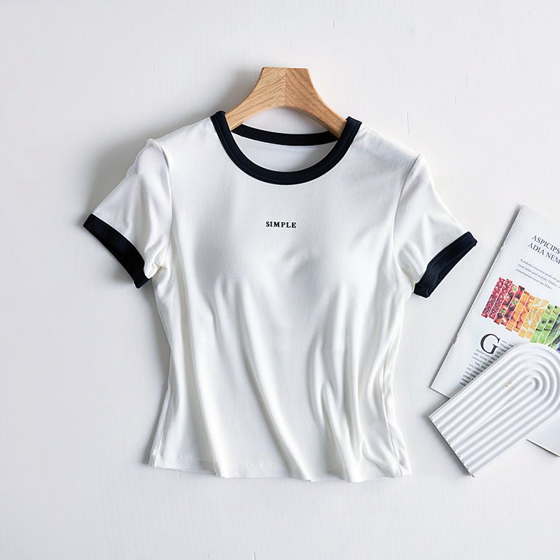 Retro Ringer Built - In Bra Tee – Classic Cool, Made Comfy! - Zero Bra