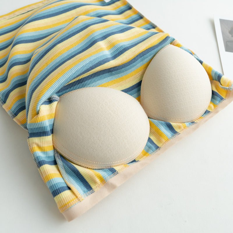 Retro Stripe Built - In Bra Tee – Colorful Vibes, Hidden Support! - Zero Bra
