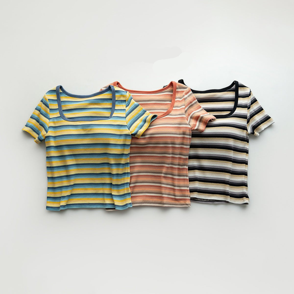 Retro Stripe Built - In Bra Tee – Colorful Vibes, Hidden Support! - Zero Bra