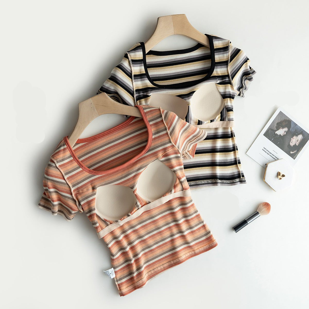 Retro Stripe Built - In Bra Tee – Colorful Vibes, Hidden Support! - Zero Bra