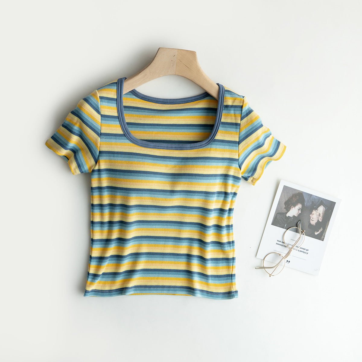 Retro Stripe Built - In Bra Tee – Colorful Vibes, Hidden Support! - Zero Bra