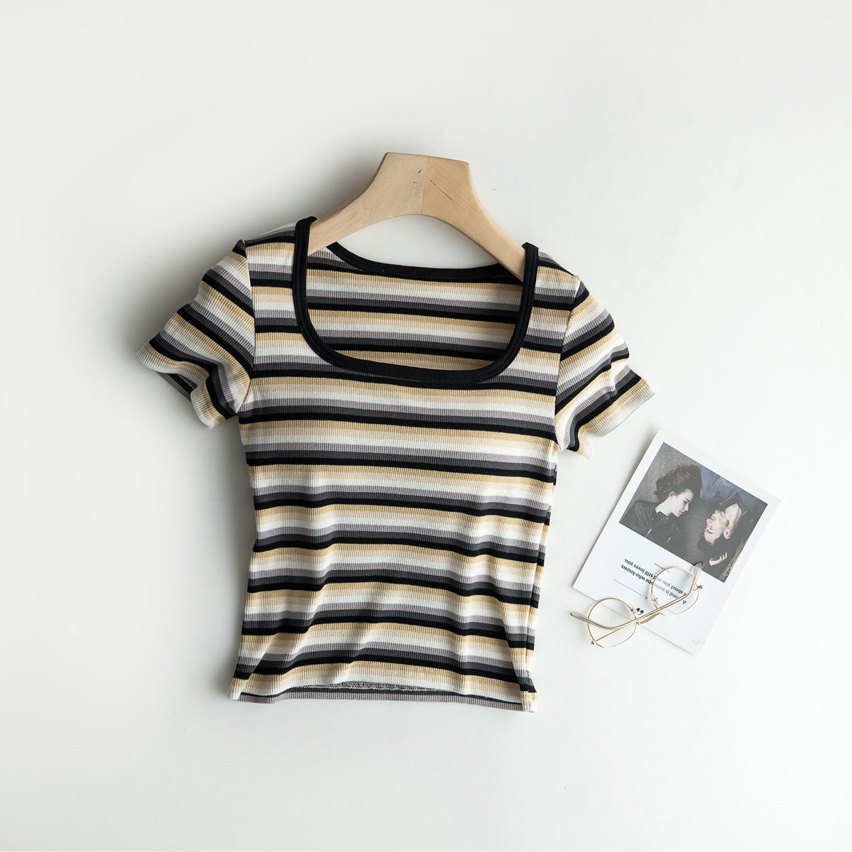 Retro Stripe Built - In Bra Tee – Colorful Vibes, Hidden Support! - Zero Bra