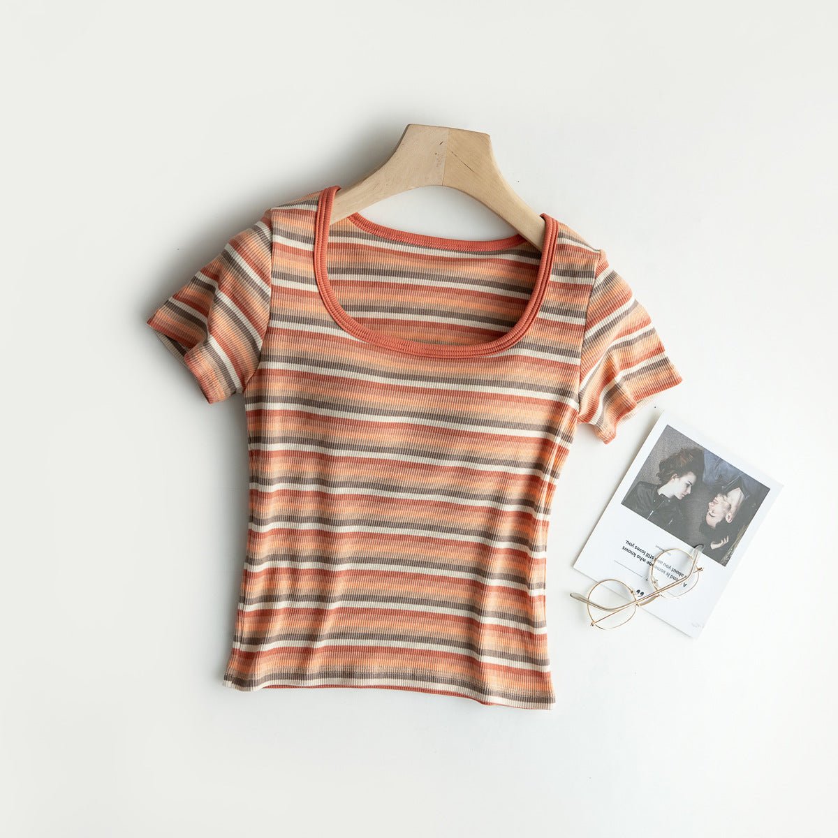 Retro Stripe Built - In Bra Tee – Colorful Vibes, Hidden Support! - Zero Bra