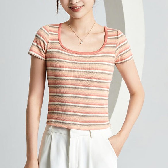 Retro Stripe Built - In Bra Tee – Colorful Vibes, Hidden Support! - Zero Bra
