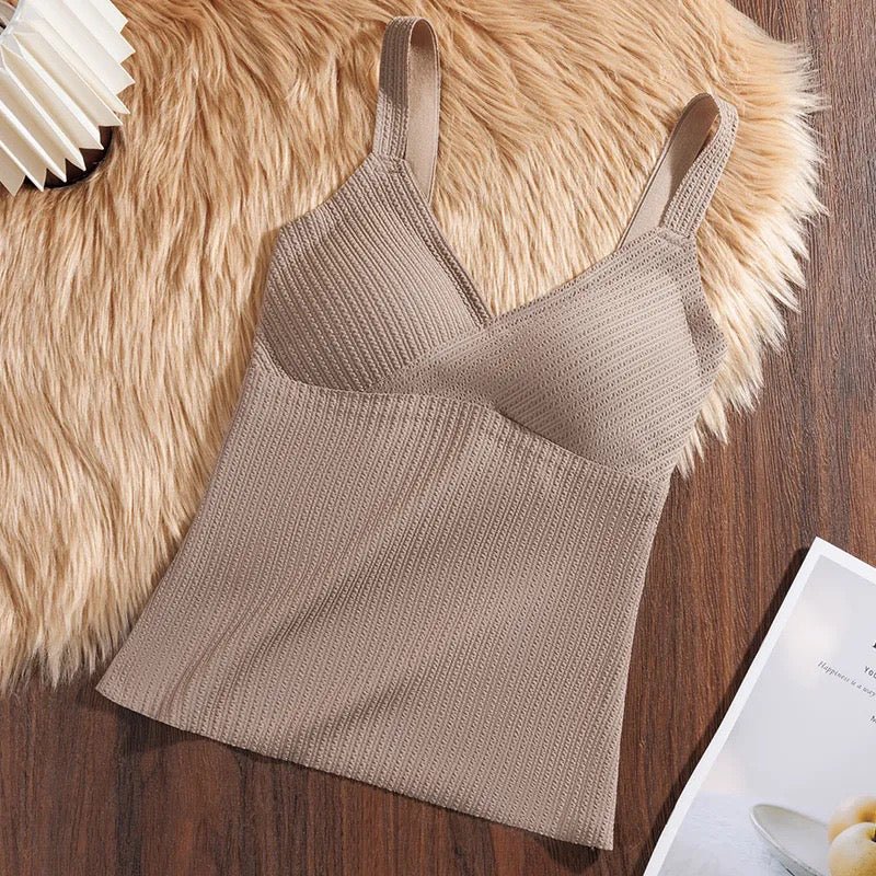 Ribbed Knit Camisole with Built - In Bra – Cozy, Chic & Supportive - Zero Bra