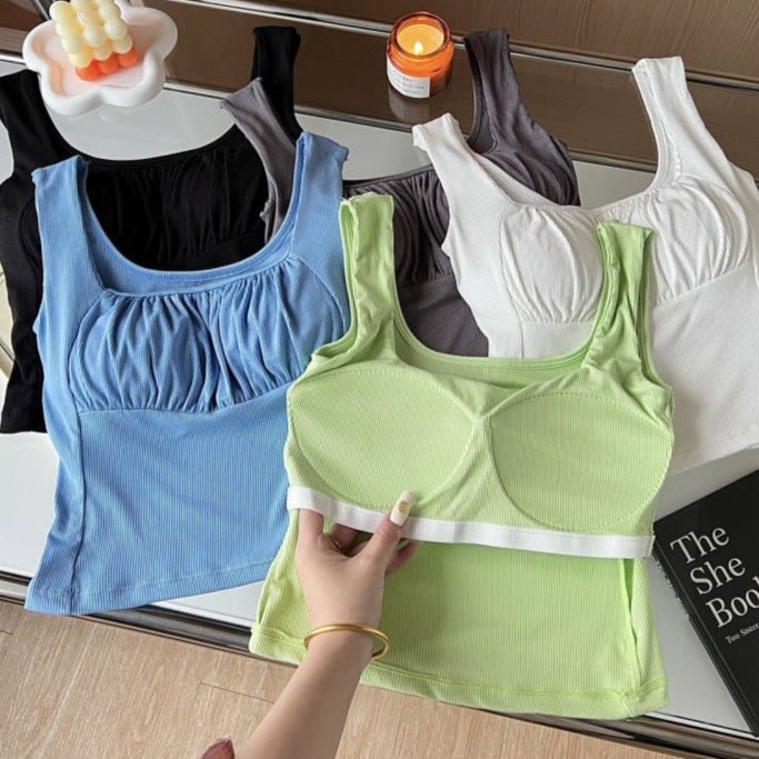 Ribbed Ruched Built - In Bra Tank – Chic & Supportive - Zero Bra