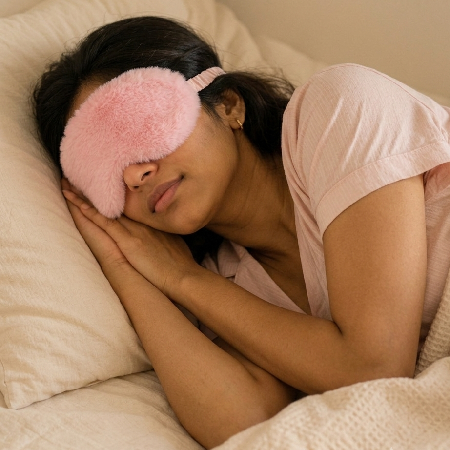 ZeroBra DreamCloud Plush Sleep Eye Mask in soft grey, ultra-comfortable cushioned design for restful sleep