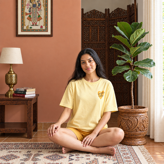 Yellow Sunny Bliss Lounge Set with built-in padded bra comfort, soft Indian pajama style by ZeroBra