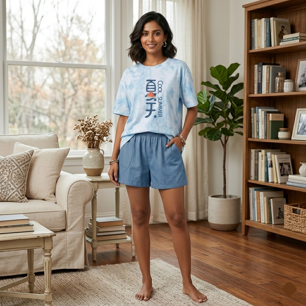 Cool Summer Breeze padded lounge set in soft fabric, comfortable Indian bra co-ord perfect for relaxing