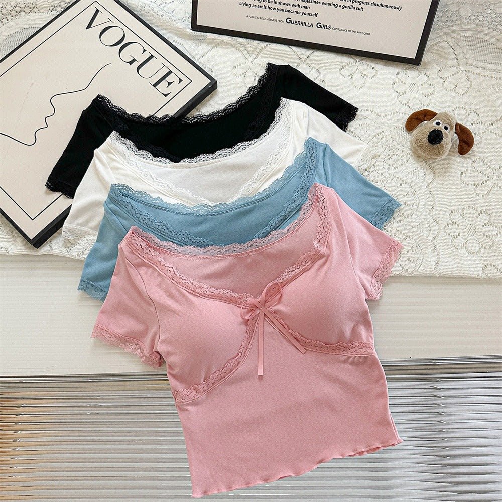 Romantic Lace - Trim Built - In Bra Top – Soft & Feminine - Zero Bra