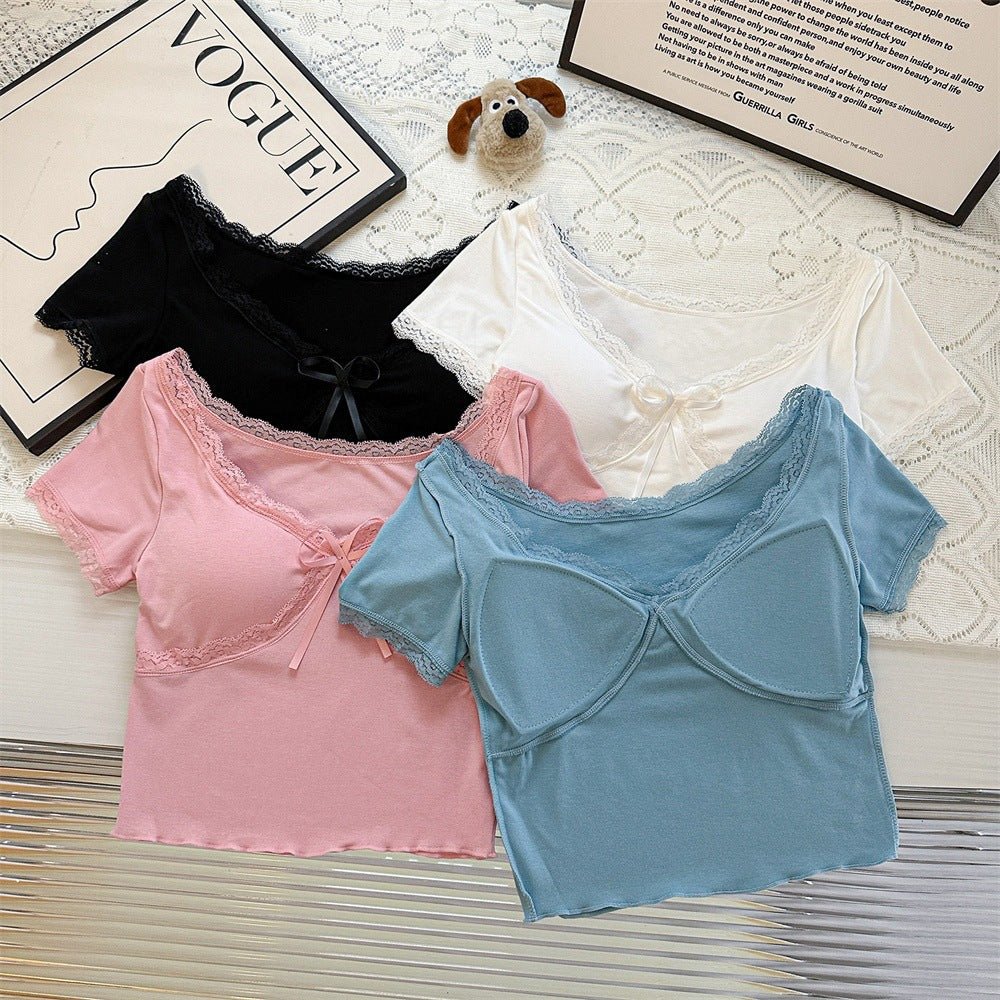 Romantic Lace - Trim Built - In Bra Top – Soft & Feminine - Zero Bra