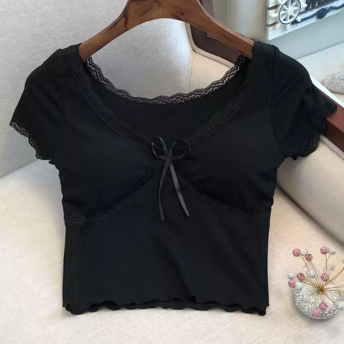 Romantic Lace - Trim Built - In Bra Top – Soft & Feminine - Zero Bra