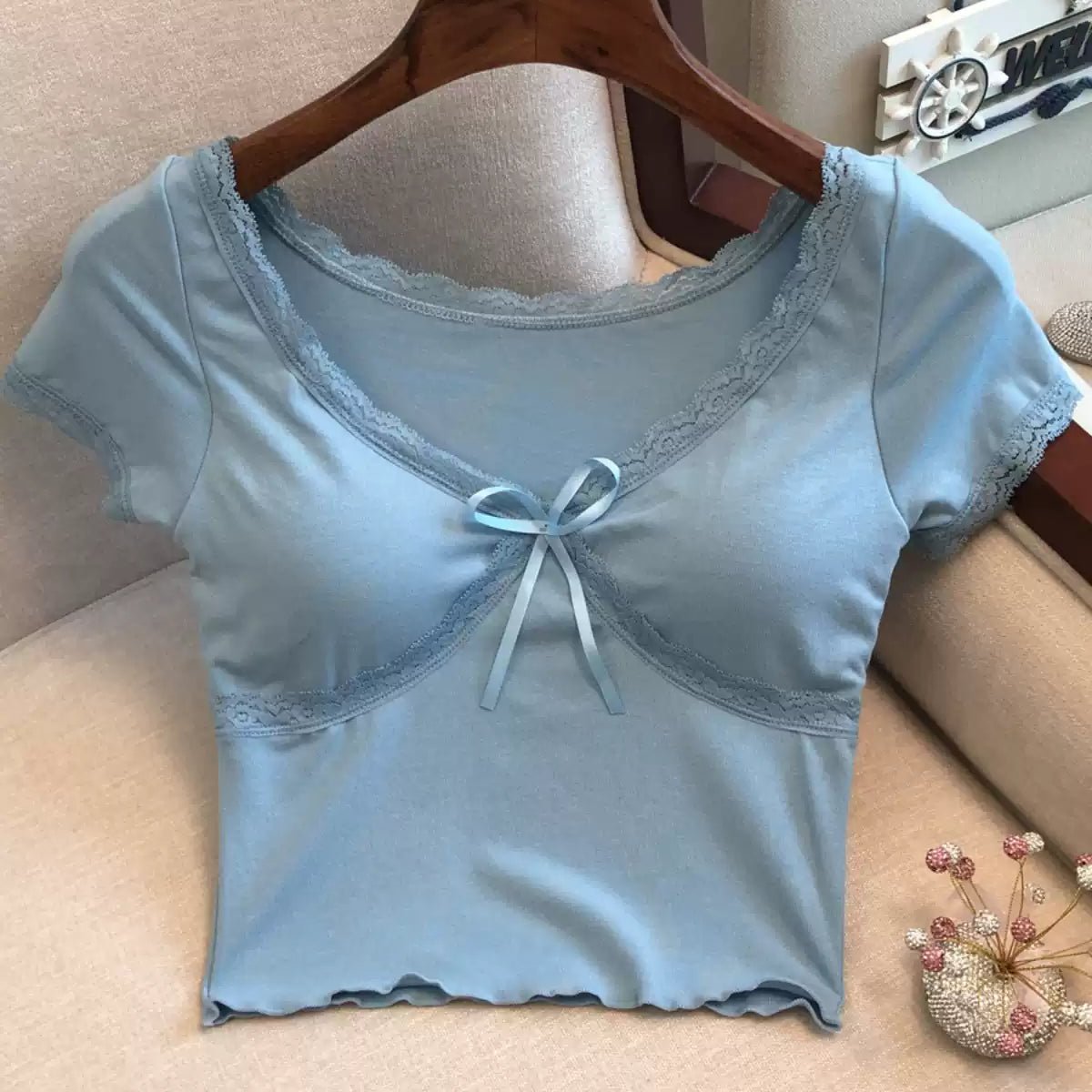 Romantic Lace - Trim Built - In Bra Top – Soft & Feminine - Zero Bra