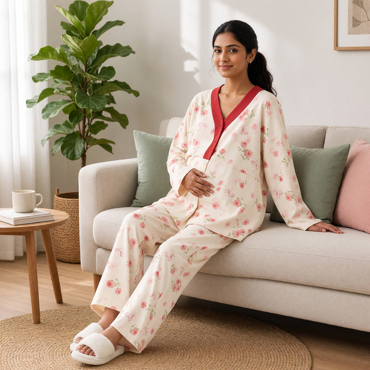 Rosé Bloom Padded Feeding Night Suit