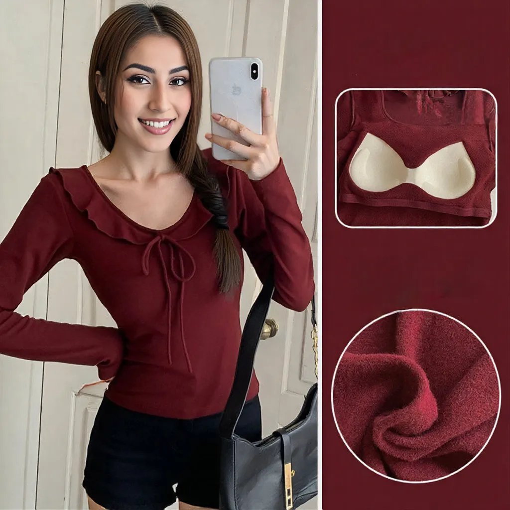 Ruffle Bow - Tie Built - In Bra Top – Cozy & Elegant - Zero Bra