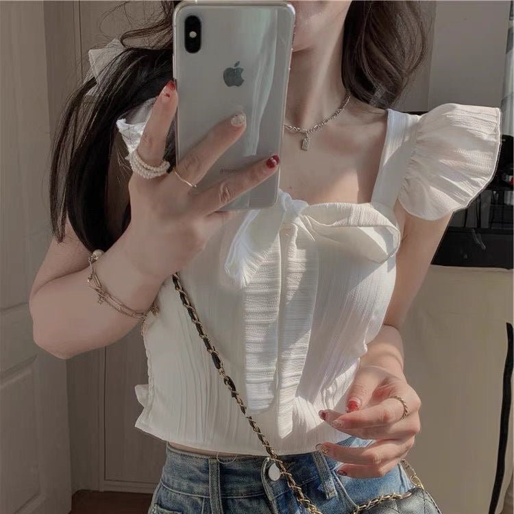 Ruffle Strap Built - in Bra Crop Top – Feminine & Flirty - Zero Bra