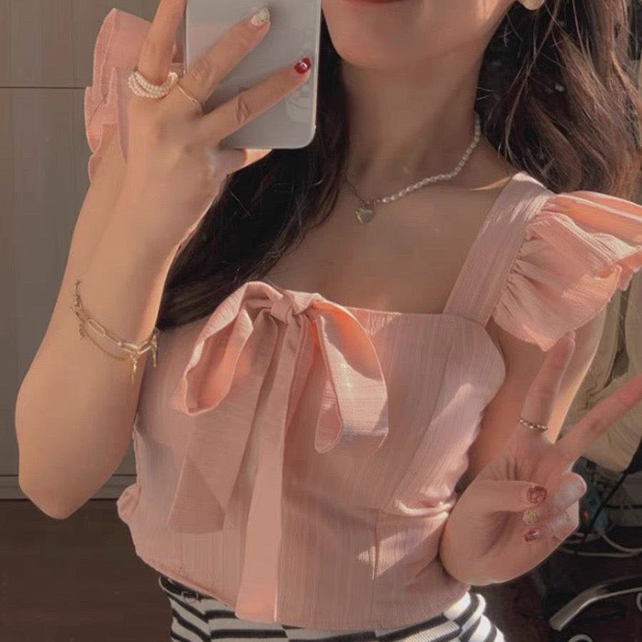 Ruffle Strap Built - in Bra Crop Top – Feminine & Flirty - Zero Bra