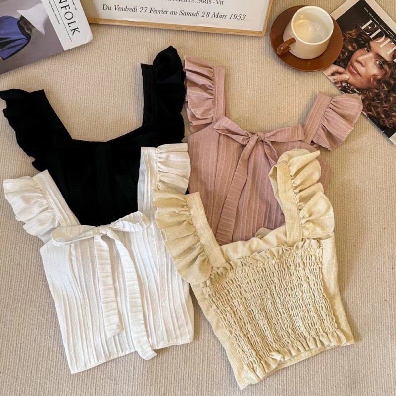 Ruffle Strap Built - in Bra Crop Top – Feminine & Flirty - Zero Bra