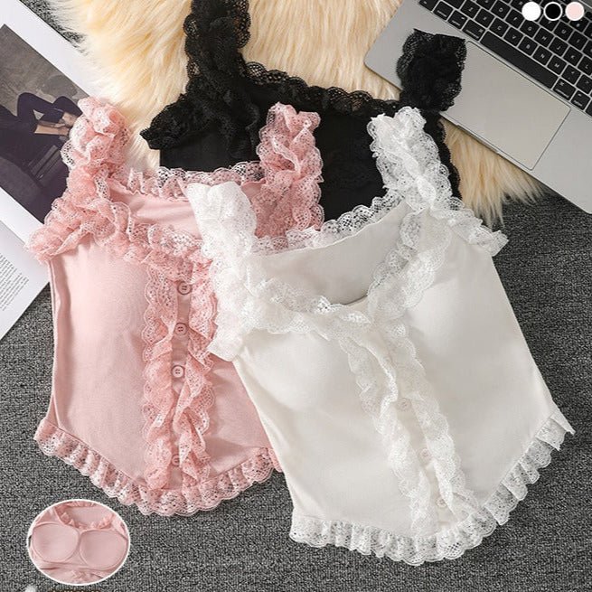 Ruffled Lace Built - In Bra Top – Sweet & Feminine Charm - Zero Bra