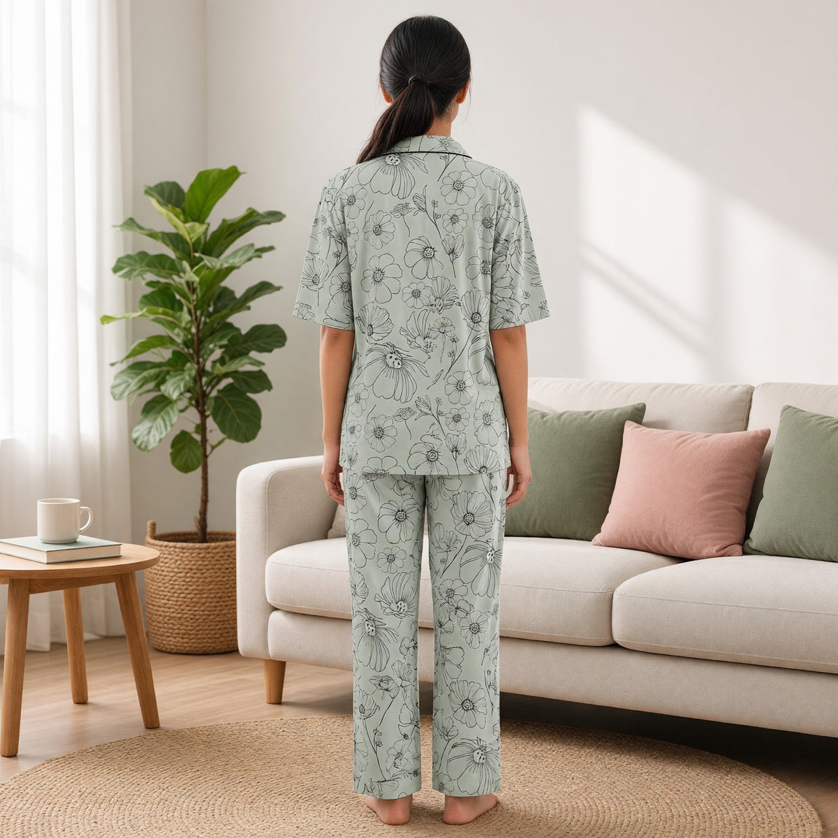 Sage Bloom Padded Frog-Button PJ Set