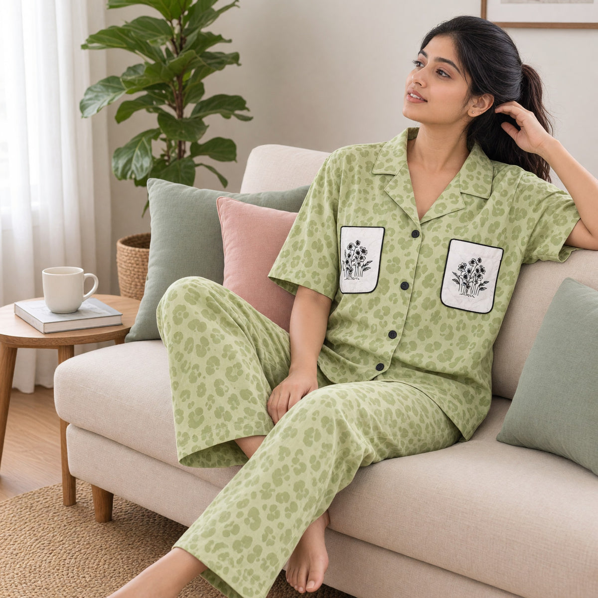 Sage Leopard Padded PJ Set