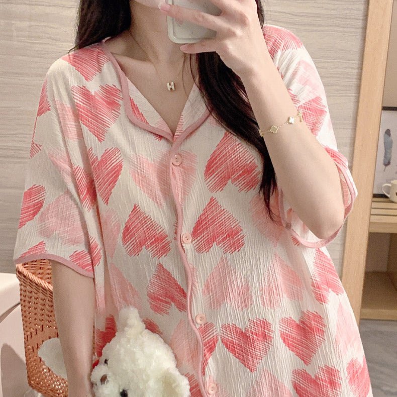 Scribble Hearts Button - Down Set โ With Padded Soft Love - Zero Bra