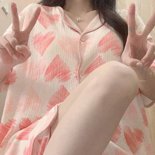 Scribble Hearts Button - Down Set โ With Padded Soft Love - Zero Bra