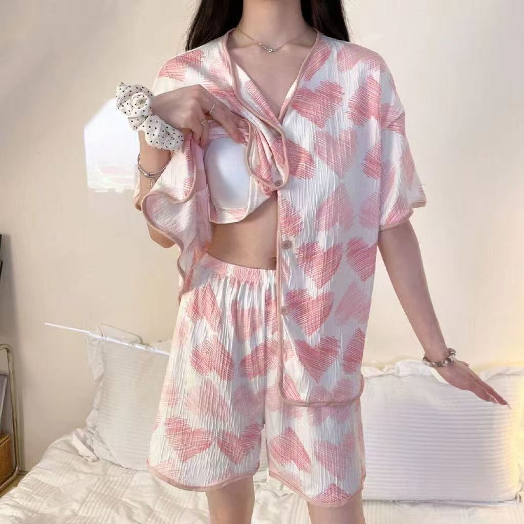 Scribble Hearts Button - Down Set โ With Padded Soft Love - Zero Bra
