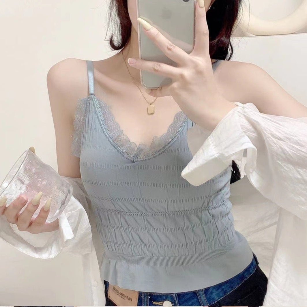 Smocked Lace - Trim Cami - Zero Bra