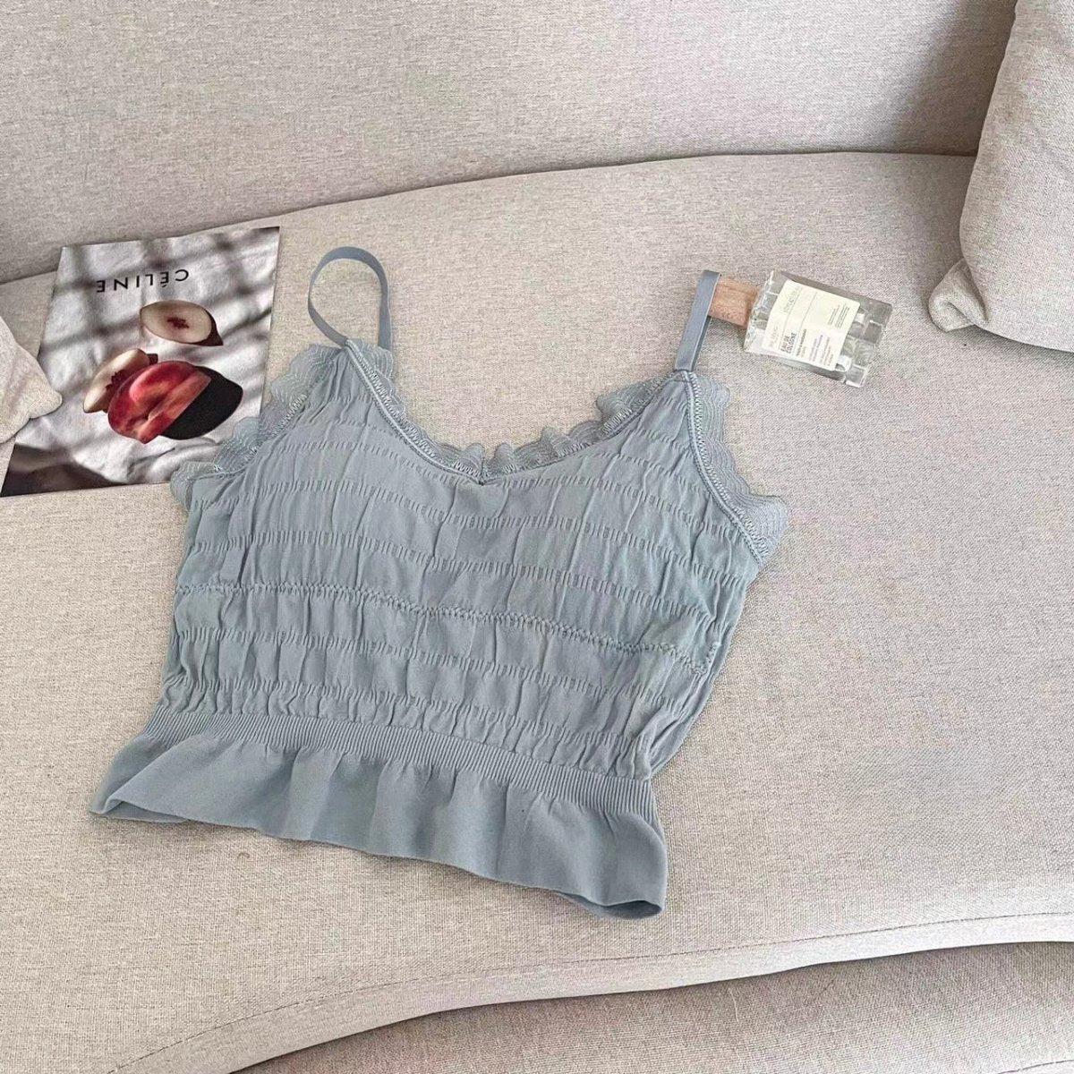 Smocked Lace - Trim Cami - Zero Bra