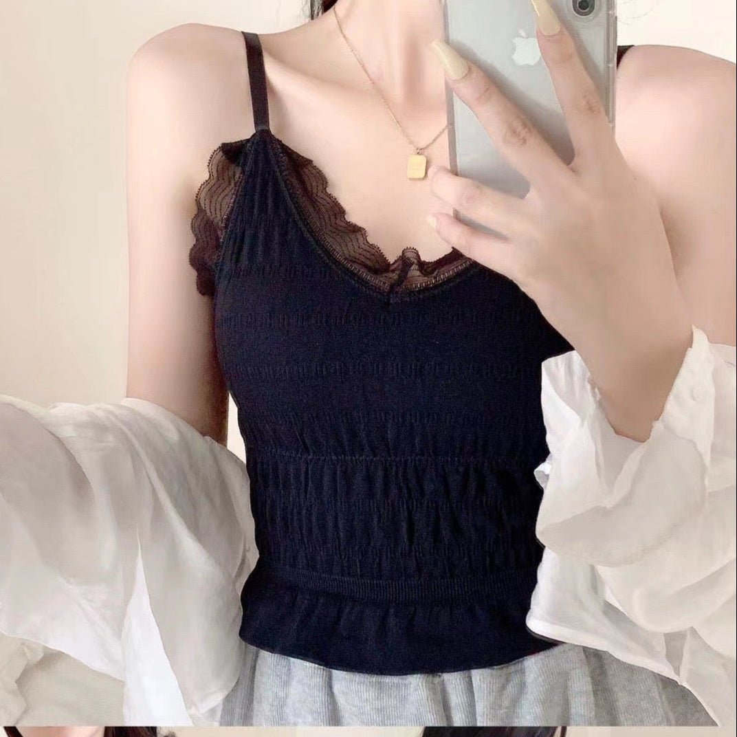 Smocked Lace - Trim Cami - Zero Bra