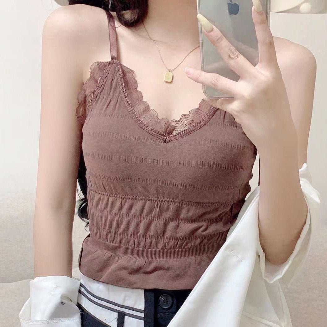 Smocked Lace - Trim Cami - Zero Bra