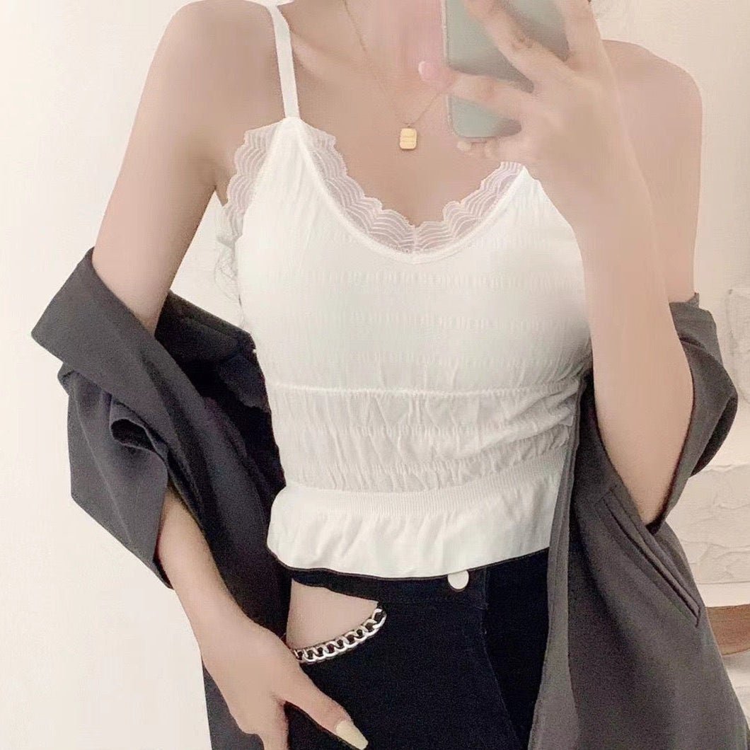 Smocked Lace - Trim Cami - Zero Bra