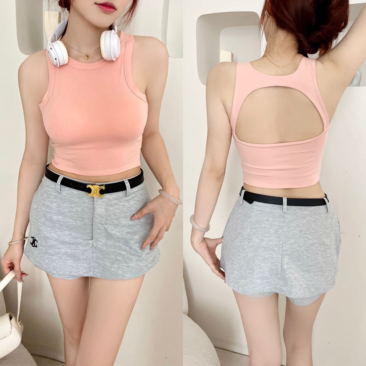 Sporty Chic Racerback Crop Top with Built - In Bra – Effortless Style Meets Comfort - Zero Bra
