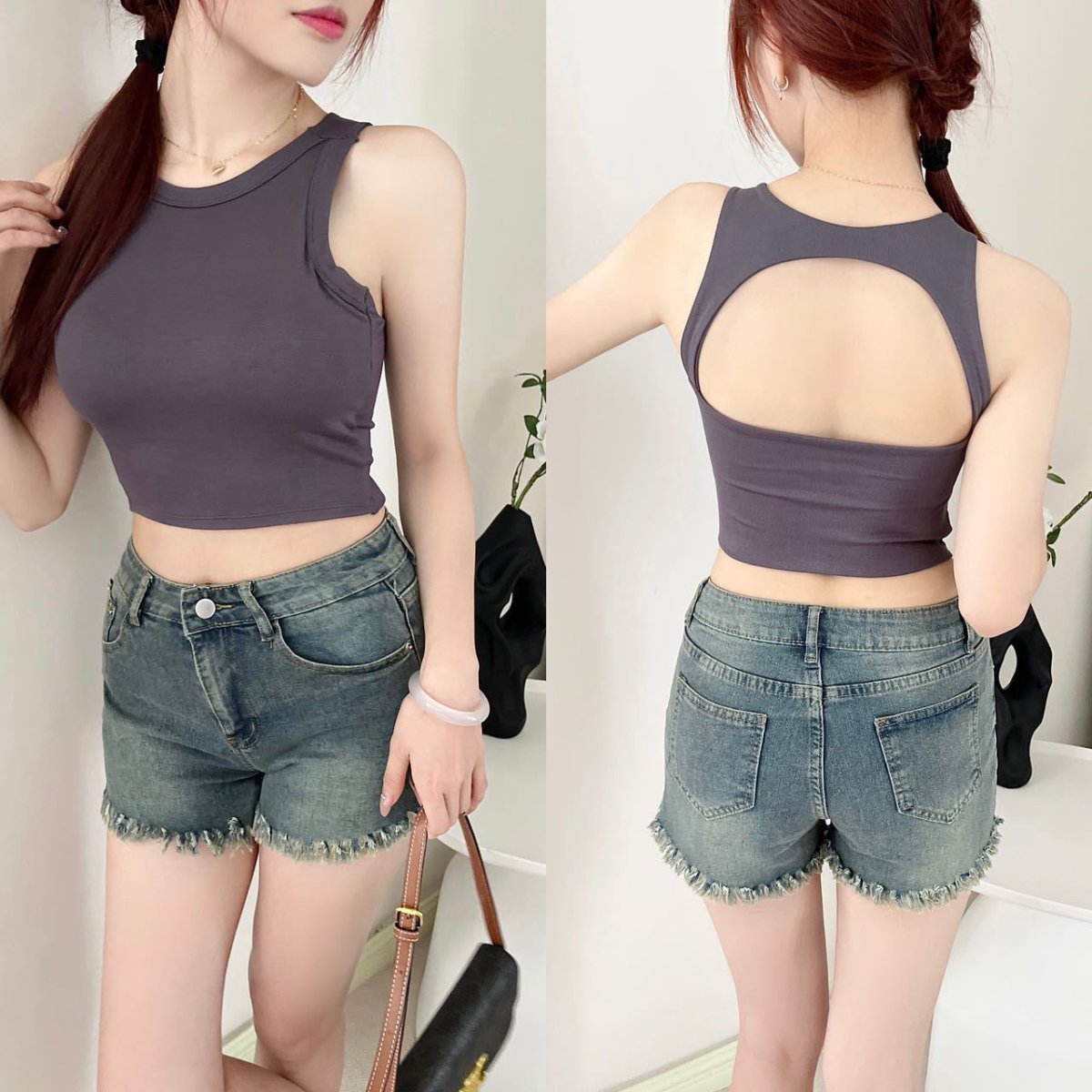 Sporty Chic Racerback Crop Top with Built - In Bra – Effortless Style Meets Comfort - Zero Bra