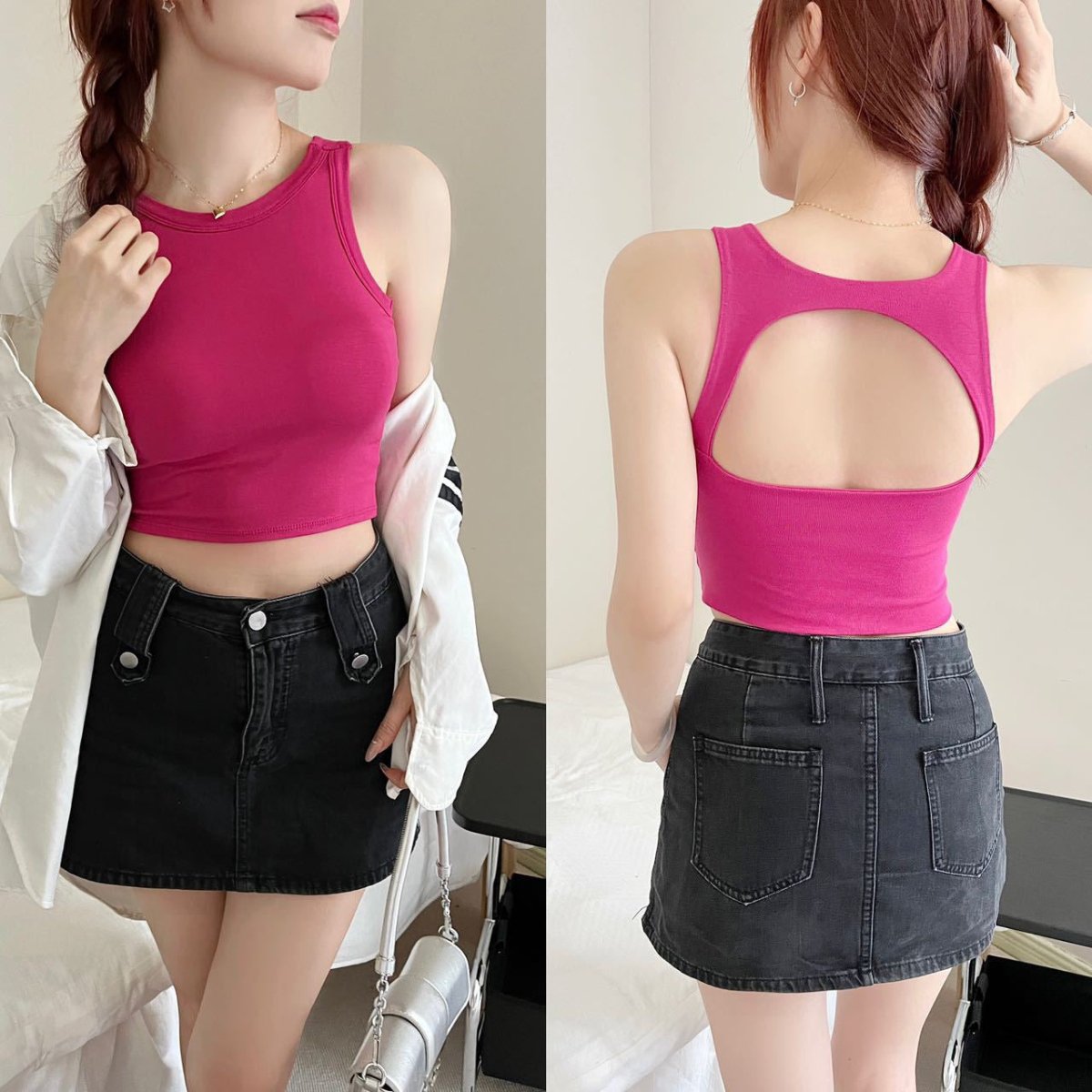 Sporty Chic Racerback Crop Top with Built - In Bra – Effortless Style Meets Comfort - Zero Bra