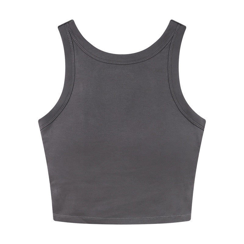 Sporty Chic Racerback Crop Top with Built - In Bra – Effortless Style Meets Comfort - Zero Bra